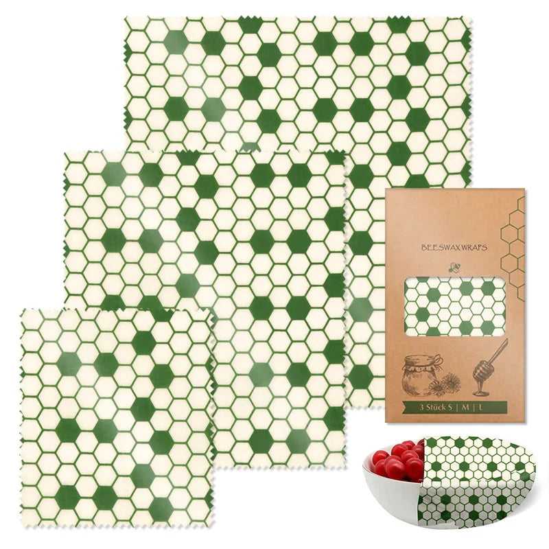 Beeswax Food Wrap 3-Piece Set, Reusable Eco-Friendly Organic Cotton Wax Fabric, Household Plastic Wrap Replacement, Washable Lemon Pattern