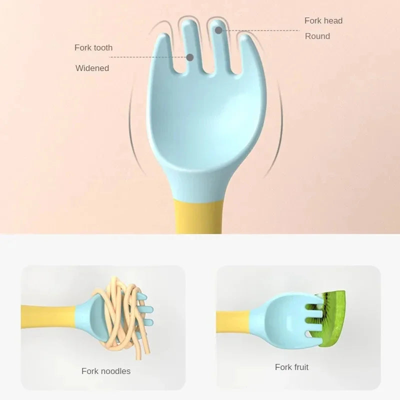 Ensemble fourchette et cuillère pour bébé, ustensiles pliables pour tout-petits, poignée en Silicone souple, vaisselle d'entraînement, outils d'auto-alimentation pour nourrissons et enfants BP