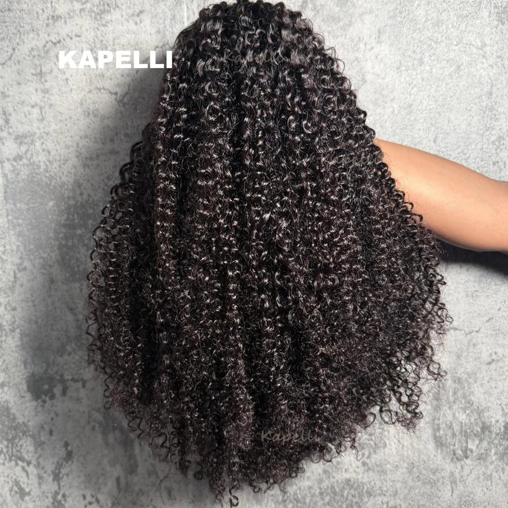 Demi-perruque cheveux humains crépus bouclés sans colle perruque cheveux humains prêt à porter 3 en 1 demi perruque avec cordon 250 densité bouclée demi-perruque