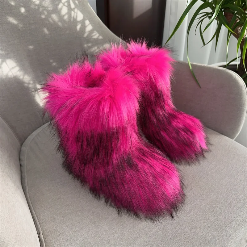 Nouveau Hiver fourrure une pièce fourrure de raton laveur femme bottes de neige chaussures de fourrure en plein air mi jambe bottes