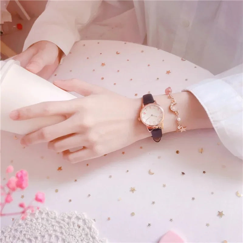 Nouvelle mode enfants amour cadran numérique enfants montre ensemble bracelet en cuir montres à Quartz enfant filles horloge enfants cadeau montre (sans boîte)