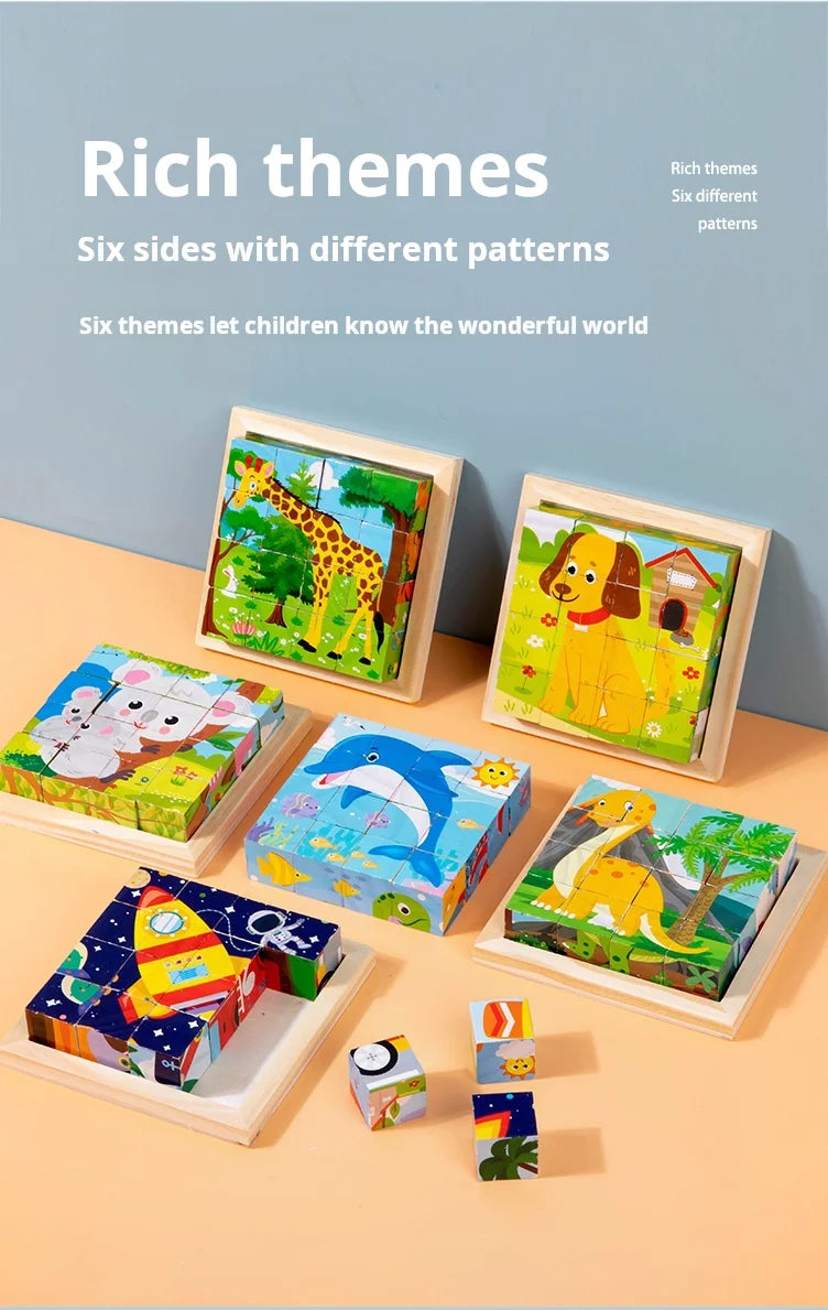 Puzzle en bois peint à Six côtés, blocs de construction tridimensionnels pour animaux de la circulation, jouet éducatif pour l'éducation précoce