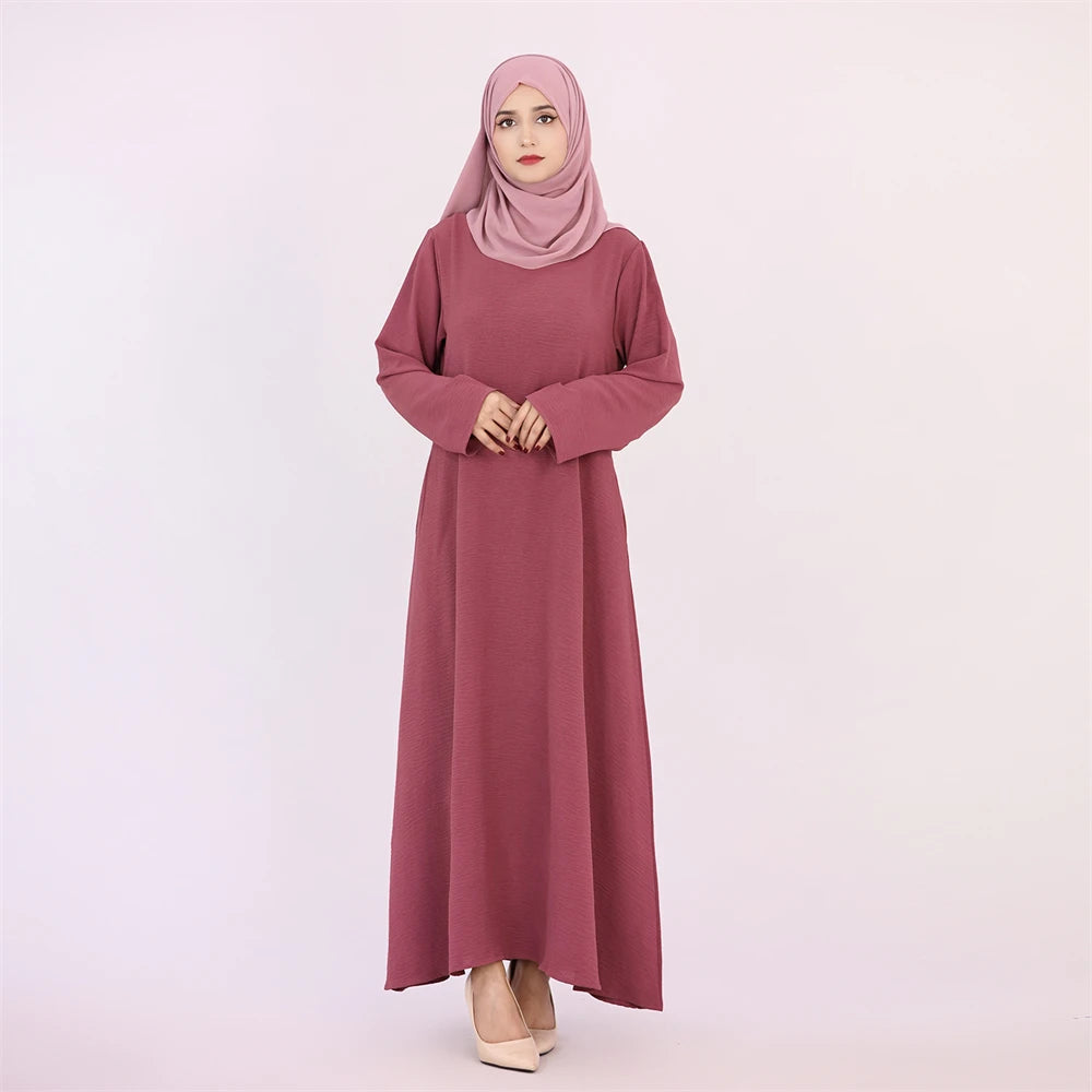 Noir blanc rose solide dubaï modeste sous Robe Abaya Islam caftan musulman avec poches robes pour femmes Robe Femme Musulmane