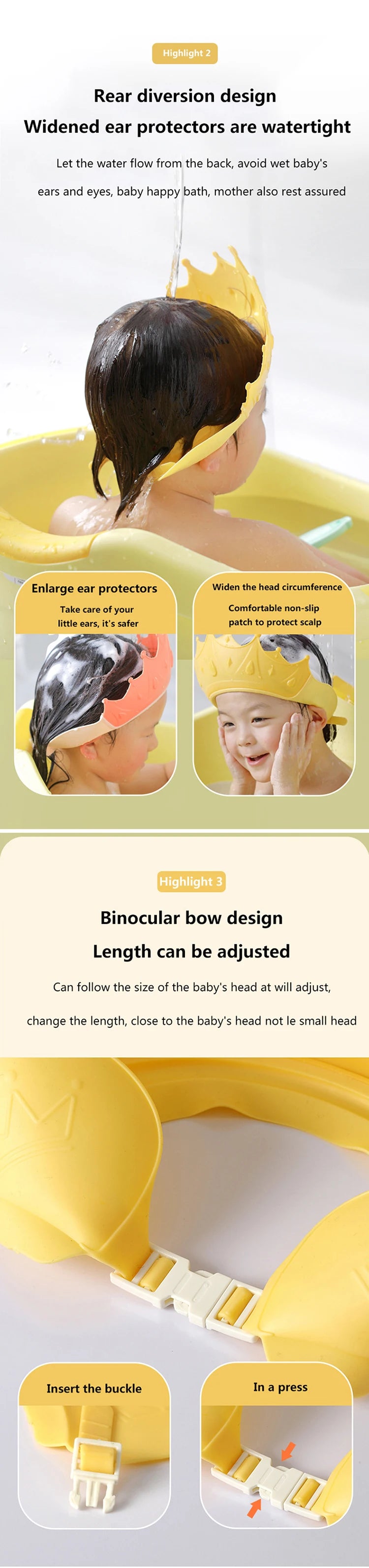 Baby shower cap, shampoo, eye protection, water cover, baby care, hair washing, adjustable shower cap for children 0-6 years old