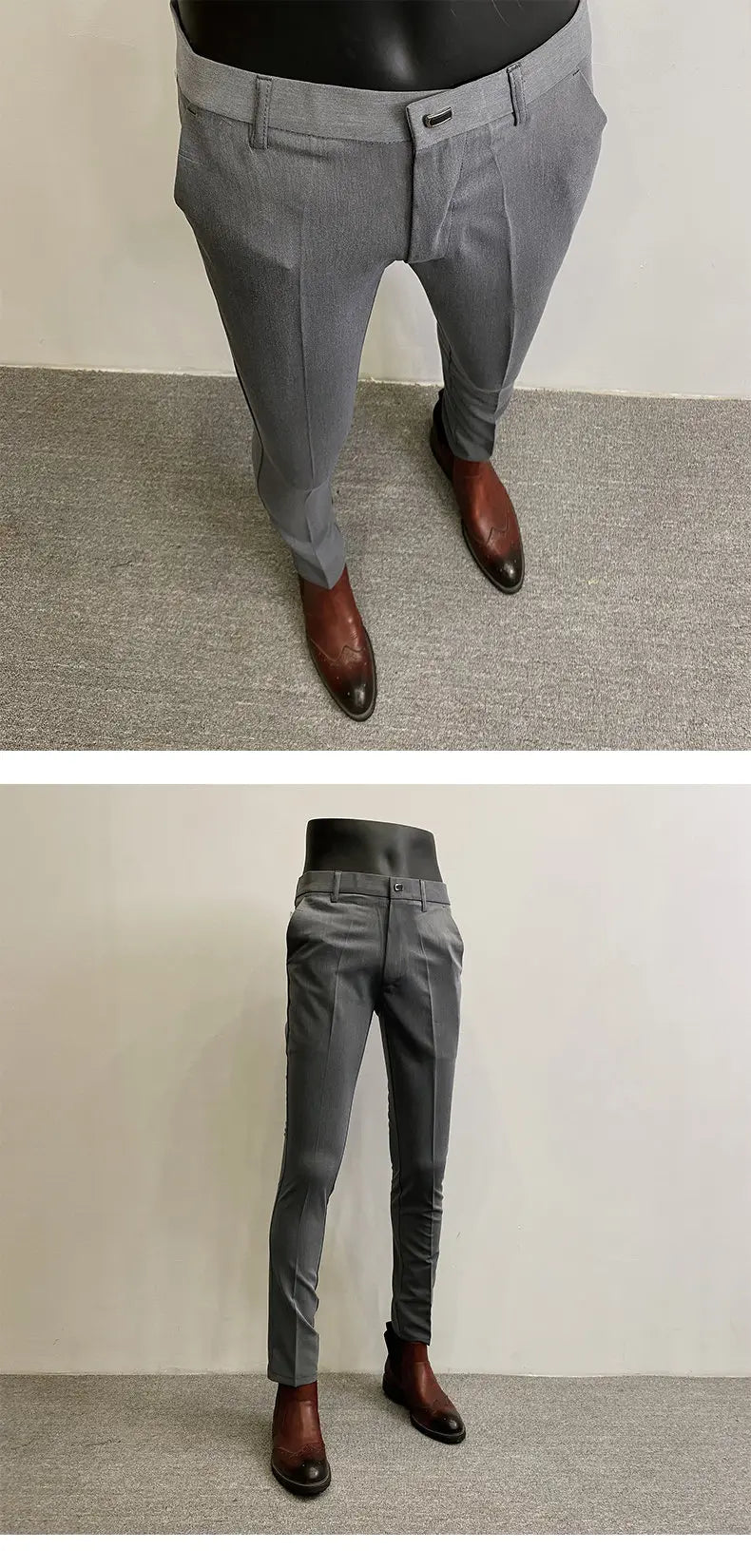 Men's Suit Formal Trousers, Men's Stretch Slim Fit Solid Color Casual Outfit Full Length Trousers, Fashion New Men's Clothing