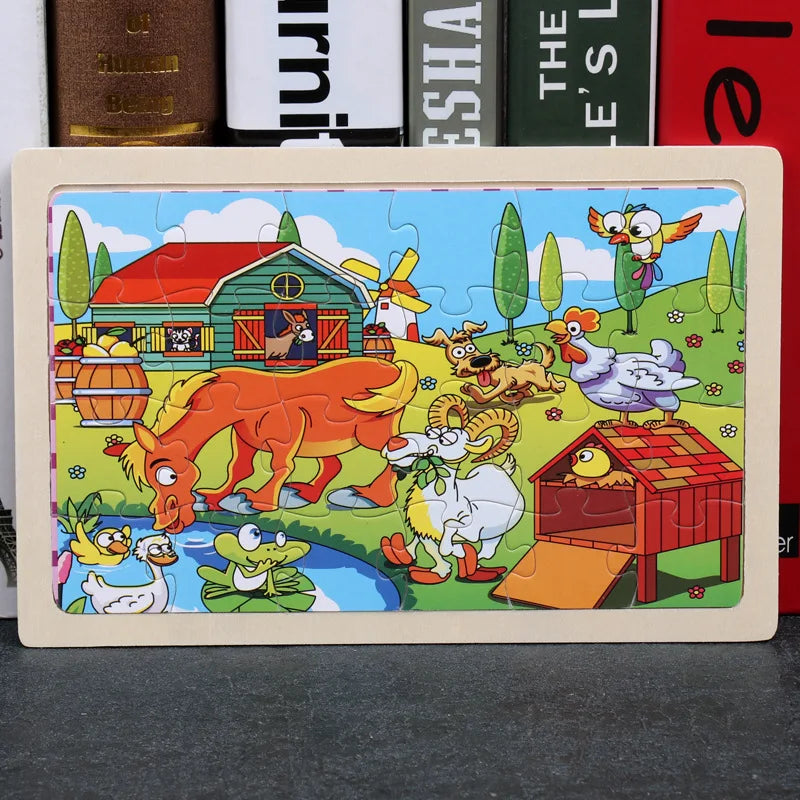 Nouveau 24 pièces Puzzles en bois enfants dessin animé Animal bois Puzzle jouets d'apprentissage éducatif précoce pour enfants cadeau