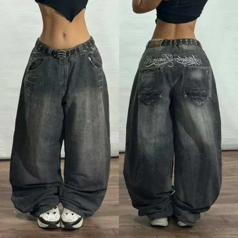 American Y2K 2025 New Baggy Wide Leg Black Oversized Jeans Women's Casual Street Joker Denim Pants Couple Jeans Vintage Streetwear