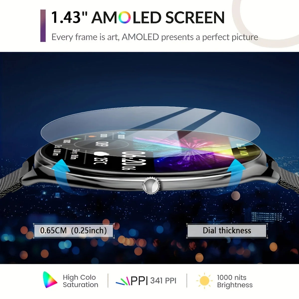 Montre connectée Utral mince pour femmes, écran AMOLED HD de 1.43 pouces, appel Bluetooth, traceur multi-sport, lecteur de musique, chargement USB, nouveauté 2025