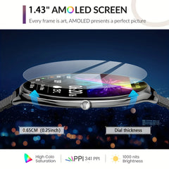 Montre connectée Utral mince pour femmes, écran AMOLED HD de 1.43 pouces, appel Bluetooth, traceur multi-sport, lecteur de musique, chargement USB, nouveauté 2025