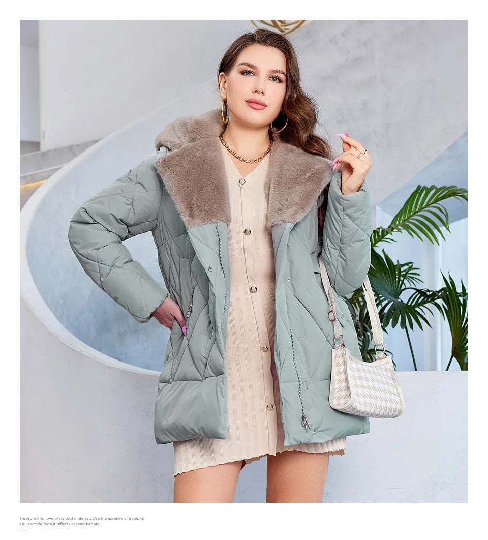 HaiLuoZi-Veste Courte à Capuche avec Fourrure pour Femme, Vêtement d'Hiver de Grande Taille, Design de Matelassage Indépendant, Grandes Poches, Combiné 2023, Nouvelle Collection 1163