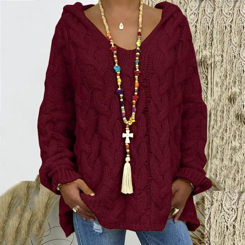 20 Colors Women's Loose Twist Knot Knitted Sweaters Autumn Winter Women's Hooded Knit Pullover Coats XXBLH-1058