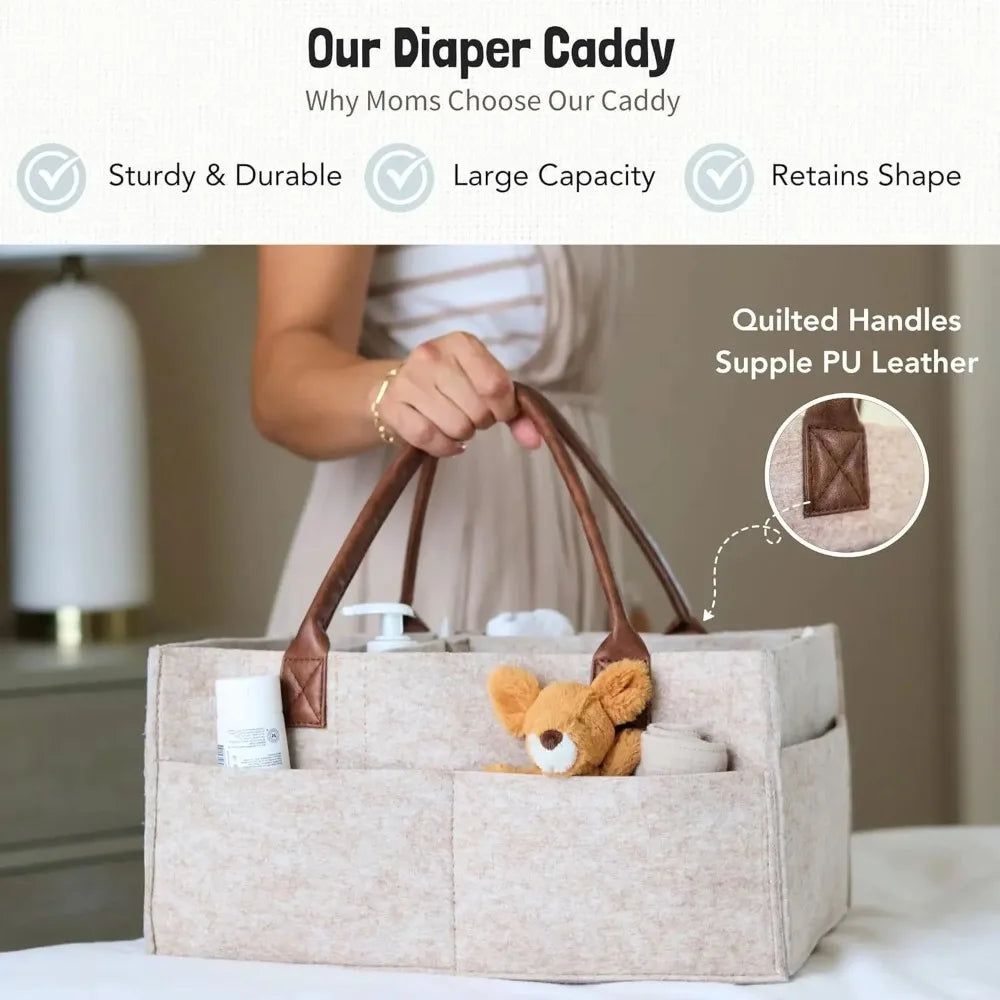 Panier de rangement en feutre pour bébé, panier de rangement pour pépinière, sac à couches pour nourrissons avec poignée, porte-mouche à langer pour enfants, grande poche