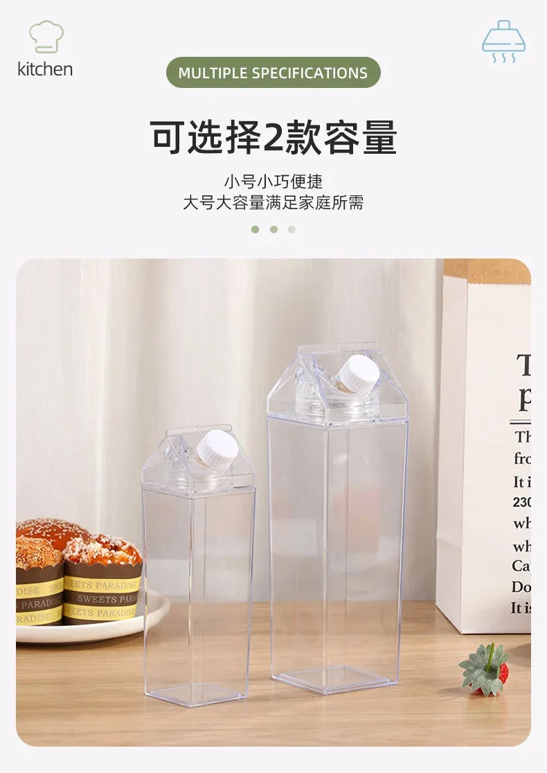 Bouteille d'eau à freins à lait en plastique transparent, boîte transparente portable pour jus, thé, tasse à boire HI, 500ml, 1000ml