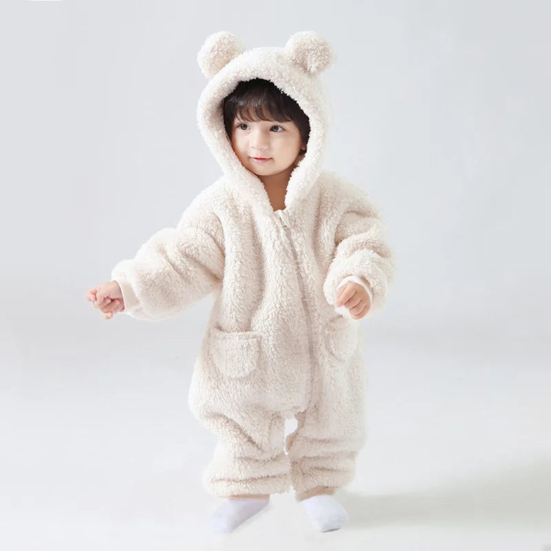 2025 combinaisons chaudes à capuche en polaire pour bébé automne hiver à manches longues barboteuses pour bébé nouveau-né garçon fille Homewear pyjamas
