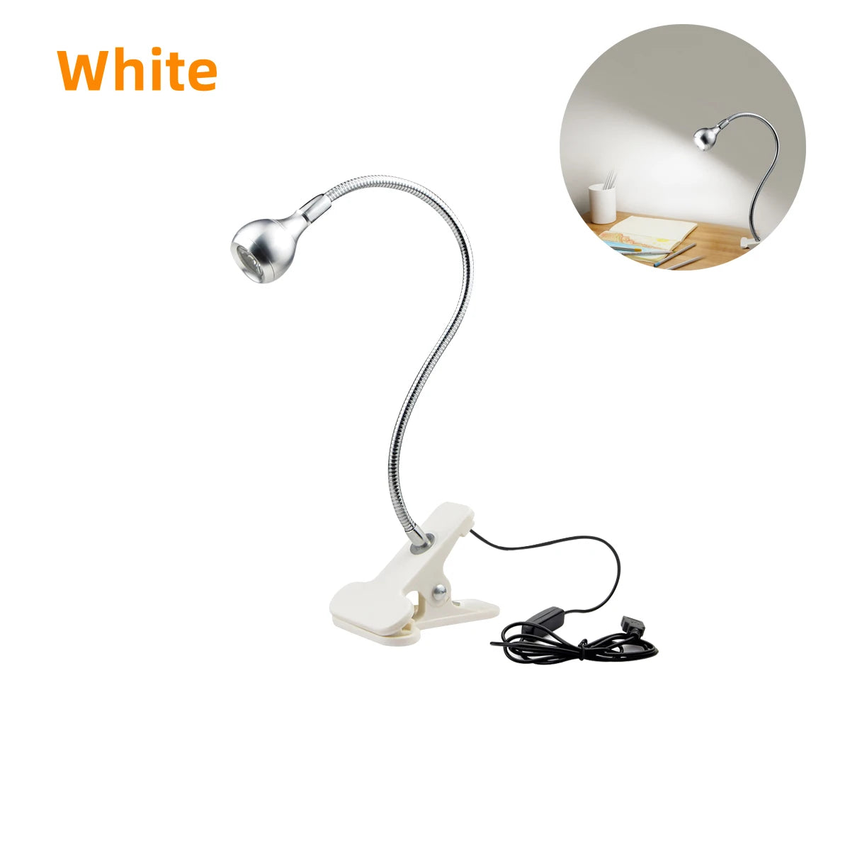 Lampe de bureau à clipser LED 360 ° Table de lecture à col de cygne Flexible, lumière de lecture pour étude, soins des yeux, pince USB, livres, éclairage nocturne