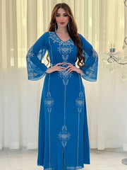 Eid Jalabiya - Women's Muslim Evening Dress, Diamond Lace-Up Arabic Abayas, Long Dresses, Elegant Dress, Educational Dress for Ramadan