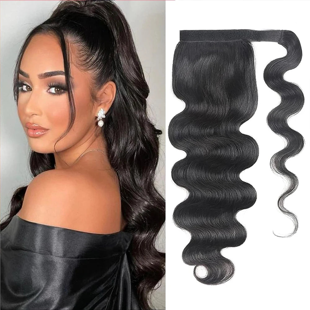 100G queue de cheval Extensions de cheveux humains enveloppe droite autour de la prêle 100% Remy cheveux humains 10 "-32" Extension de queue de cheval pour les femmes