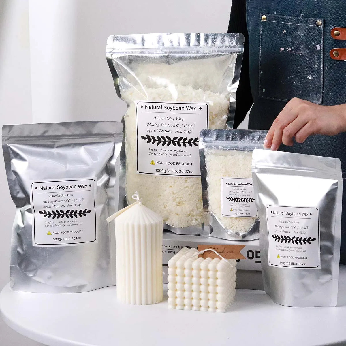 Flocons de cire de soja naturelle 500g/1kg, fournitures de fabrication de bougies parfumées, matière première, bougies sans fumée, mèches, artisanat de fabrication