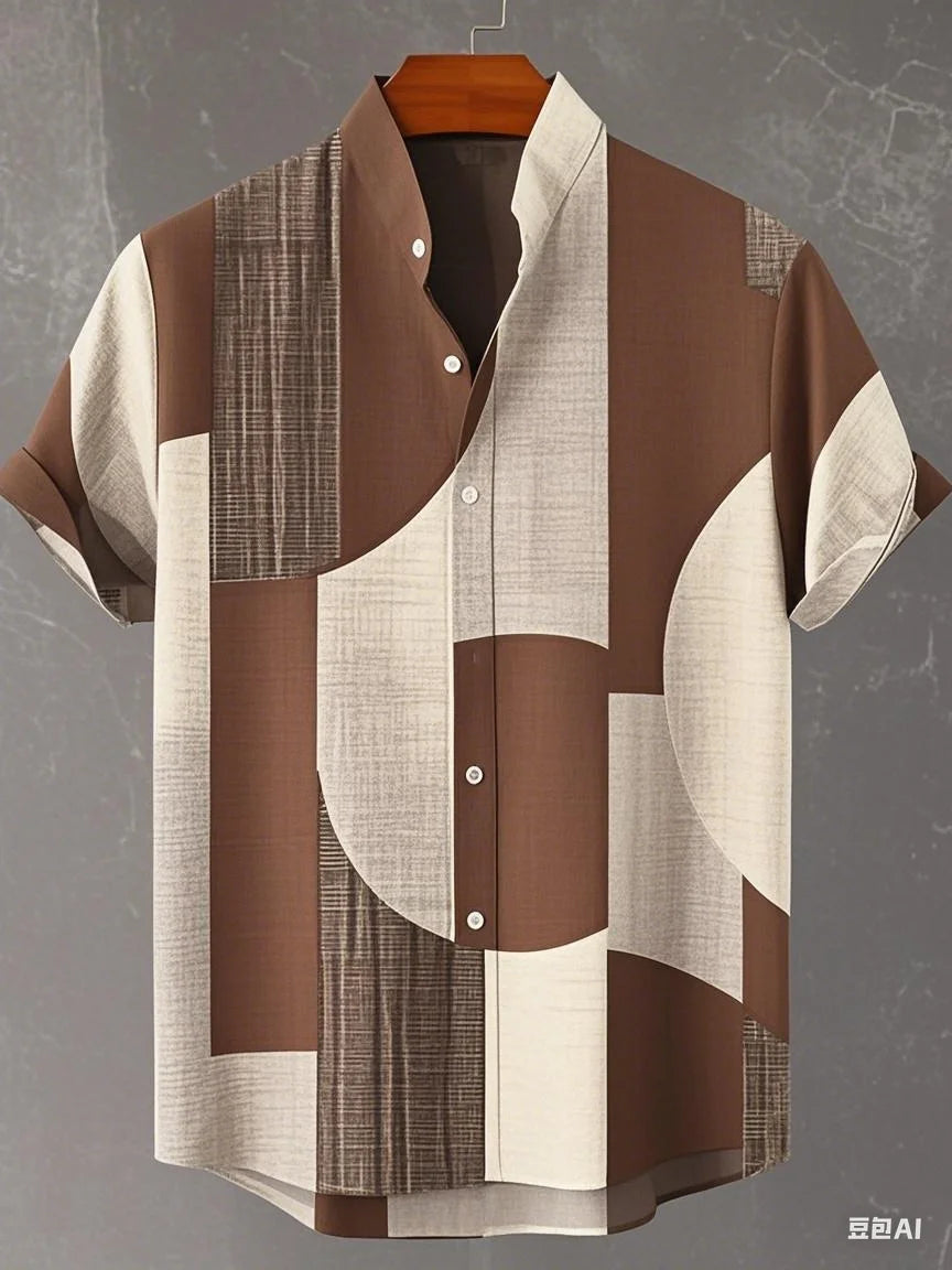 Chemise à manches longues et col montant pour homme, nouvelle collection printemps-automne, impression en 3D, rayures irrégulières