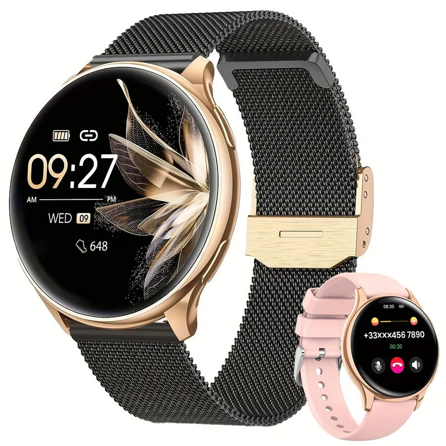 Montre intelligente pour femme avec fonction téléphone, écran tactile HD 1,39 pouces avec moniteur, cycle menstruel, surveillance du sommeil, pedom