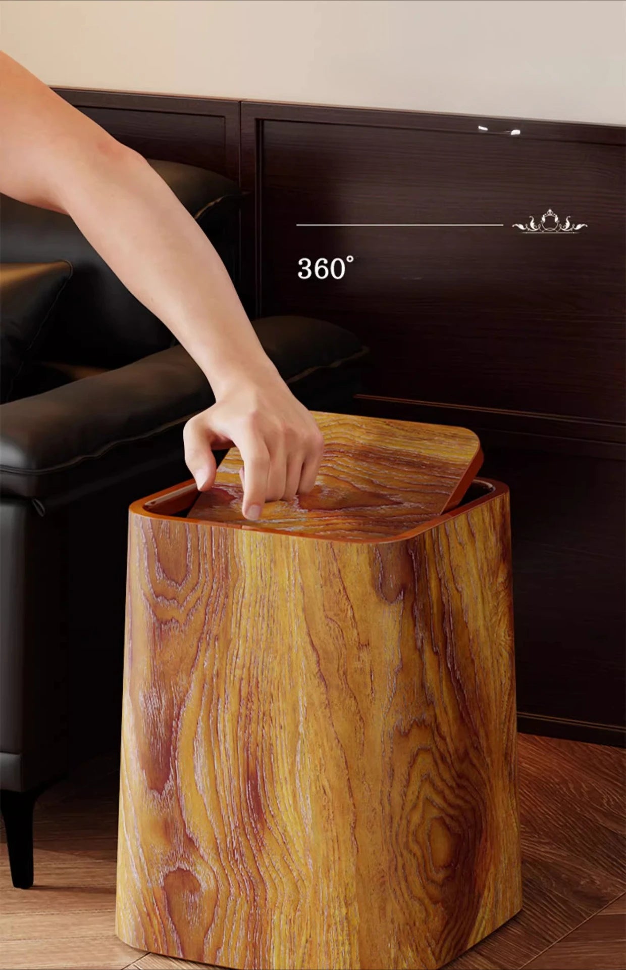 Poubelle à motif carré rétro en bois, poubelle étanche, poubelle de recyclage de salle de bains, poubelle de grande capacité, accessoires de cuisine