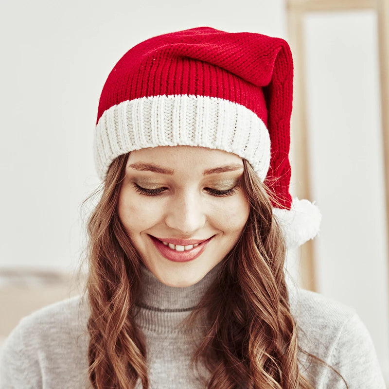 Chapeau de noël tricoté pour bébé, mignon, pompon, bonnet doux pour adulte et enfant, chapeau de père noël, cadeau du nouvel an pour enfant, décoration de noël 2023
