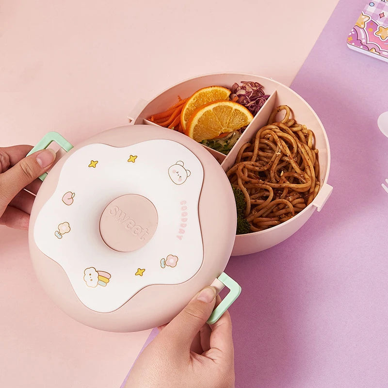 Boîte à lunch pour écolier, boîte à snack, boîte à bento étanche de dessin animé, sacs à lunch avec fourchette, cuillère, micro-ondable à 3 compartiments