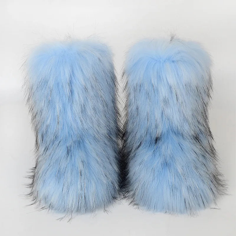 Bottes de neige d'hiver pour femmes en plein air de luxe fourrure fausse fourrure de renard bottes femme en peluche chaud plate-forme chaussures nouvelle mode Bottes grande taille 46