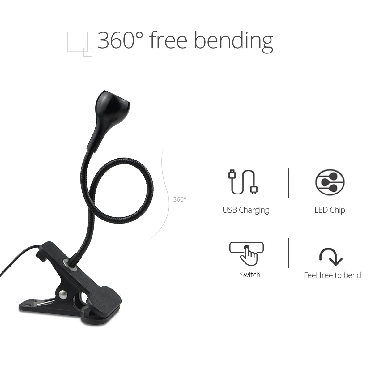 Lampe de bureau à clipser LED 360 ° Table de lecture à col de cygne Flexible, lumière de lecture pour étude, soins des yeux, pince USB, livres, éclairage nocturne