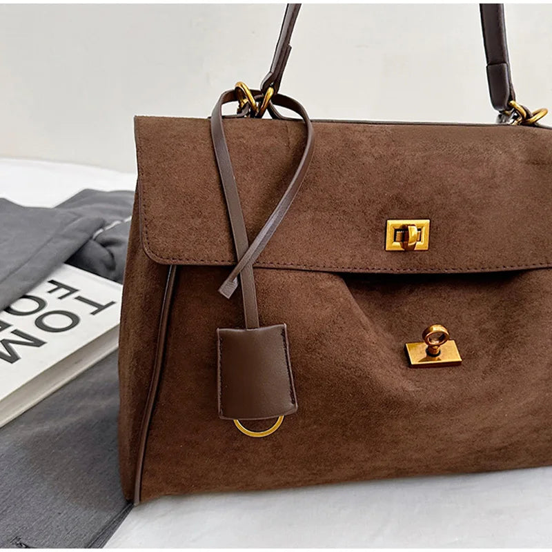 Sac à main de luxe pour femmes, café violet, marque avancée, Simple, fourre-tout en daim givré, sac à bandoulière de voyage pour banlieue