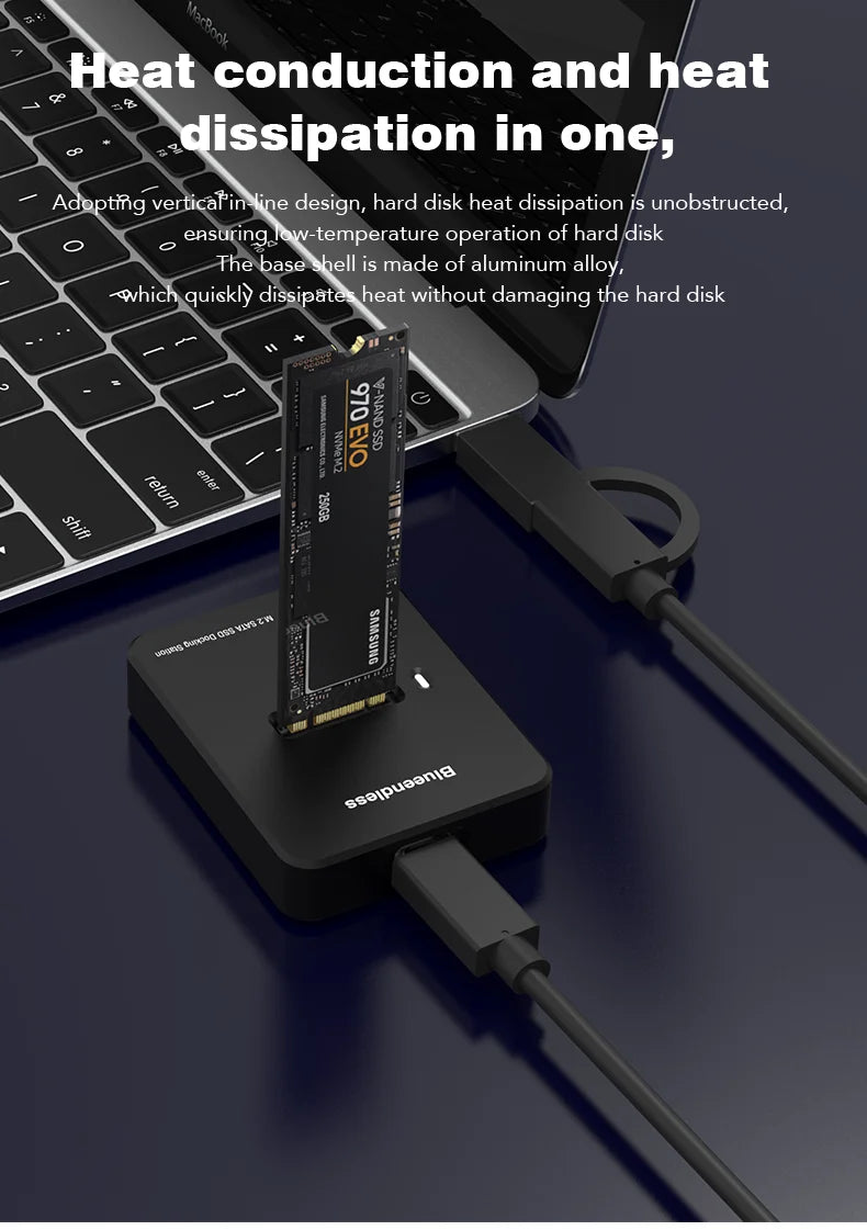 10Gbps M.2 NVMe/SATA SSD Enclosure, External Read and Write Docking Station for PC, 4TB Dual Protocol Solid State Adapter