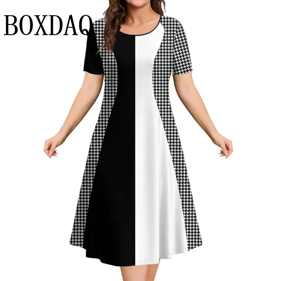 Robes pour femmes couleurs contrastées rayé élégant décontracté col rond manches courtes robes de mode été femmes grande taille vêtements 9XL