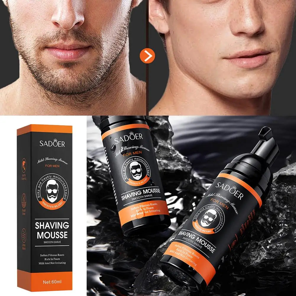 SADOER Mousse à raser pour hommes Mousse à raser pour barbe douce pour homme rafraîchissant hydratant adoucir les racines fibromes non irritantes