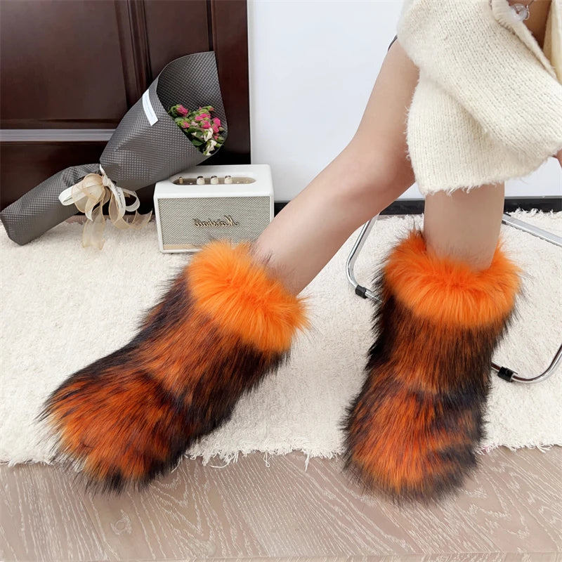 Nouveau Hiver fourrure une pièce fourrure de raton laveur femme bottes de neige chaussures de fourrure en plein air mi jambe bottes