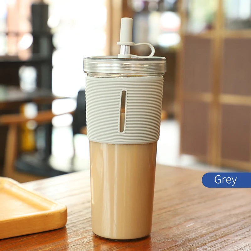 Tasse à café de grande capacité de 710ml/24oz, bouteille d'eau en plastique avec paille, tasses transparentes et réutilisables résistantes aux hautes températures avec paille