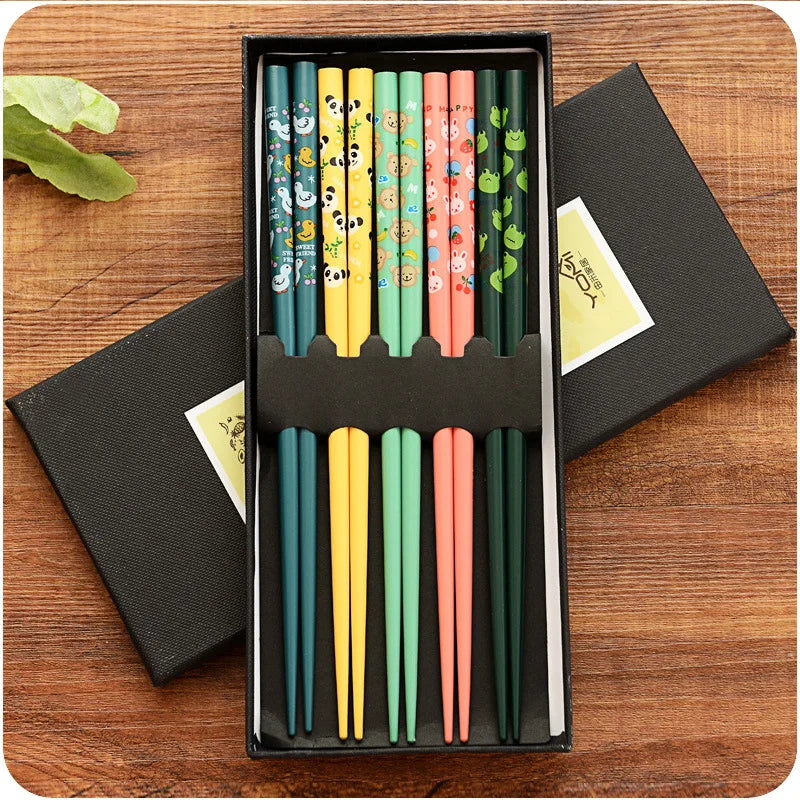 Ensemble de baguettes en bambou antidérapantes, 5 paires, vaisselle japonaise en bois naturel, nourriture pour Sushi, ensemble de baguettes longues multicolores pour la maison