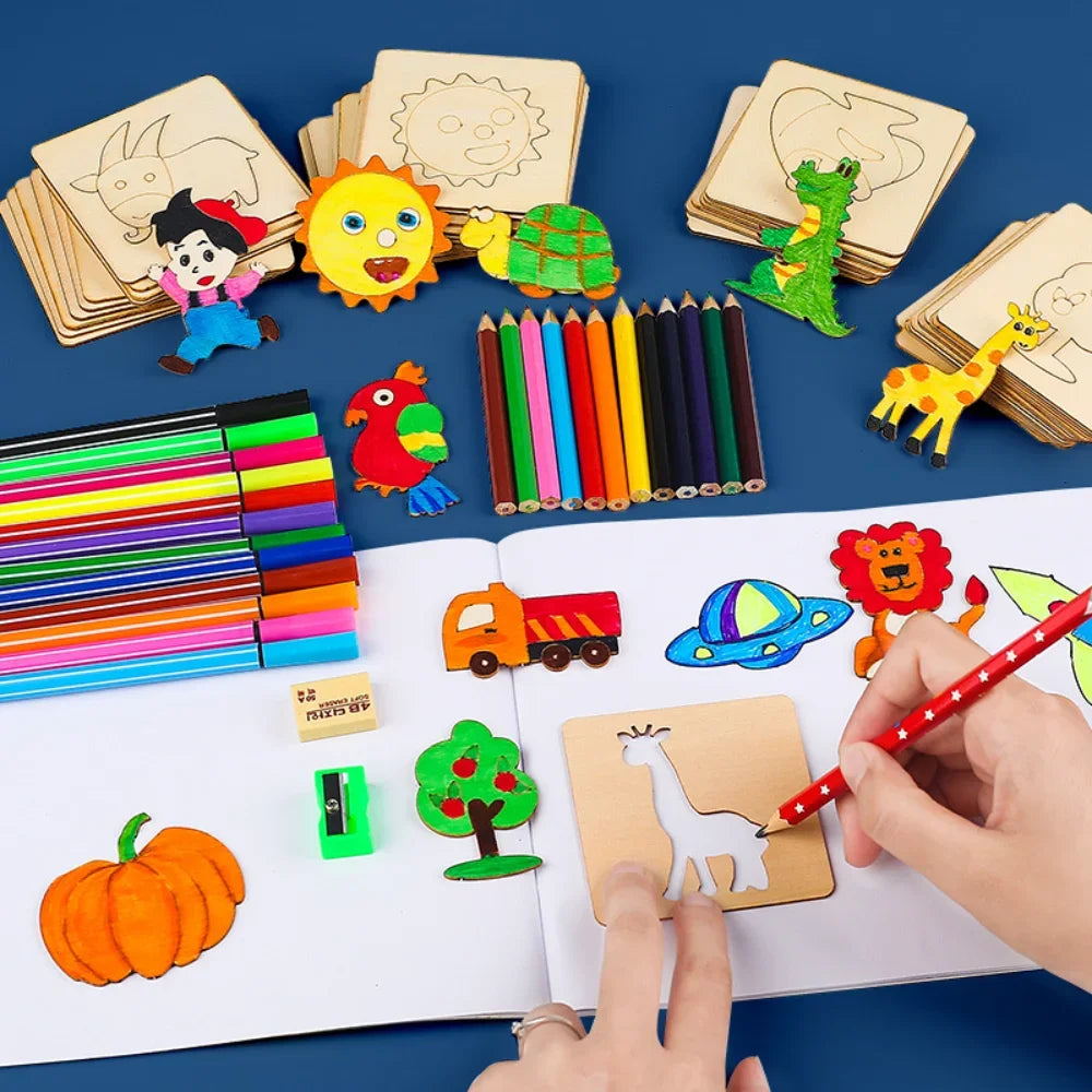 Jouets Montessori pour enfants, jouets de dessin, modèle de peinture en bois, pochoirs, jouets éducatifs d'apprentissage pour enfants, cadeau de noël