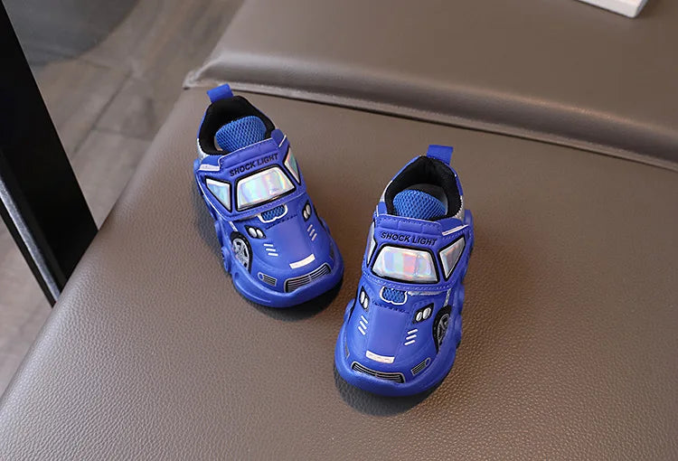 Diseny enfants chaussures décontractées lumière LED voiture Club dessin animé en cuir PU printemps chaussures pour enfants anti-dérapant rouge bleu chaussures taille 21-30