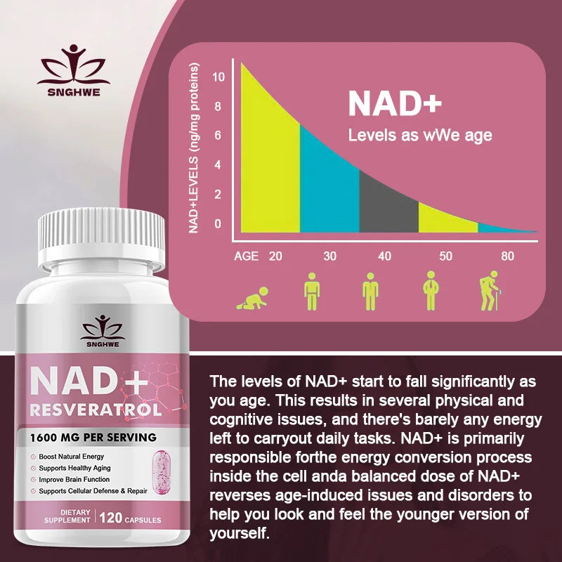 Anti - âge NAD + Supplément Capsules - Nicotinamide ribose substitut, énergie naturelle et santé cellulaire nad Supplément - anti - âge Booster cellulaire
