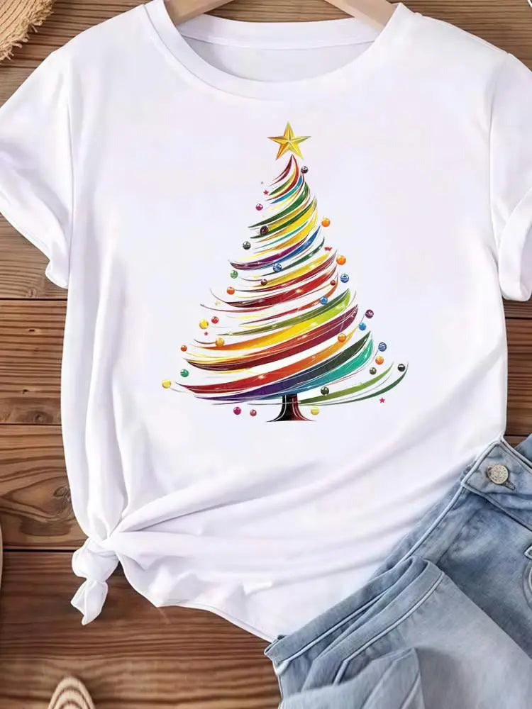 Vêtements de noël vacances imprimé mode nouvel an femmes T-shirts aquarelle arbre mignon haut joyeux T-shirts vêtements graphiques T-shirts