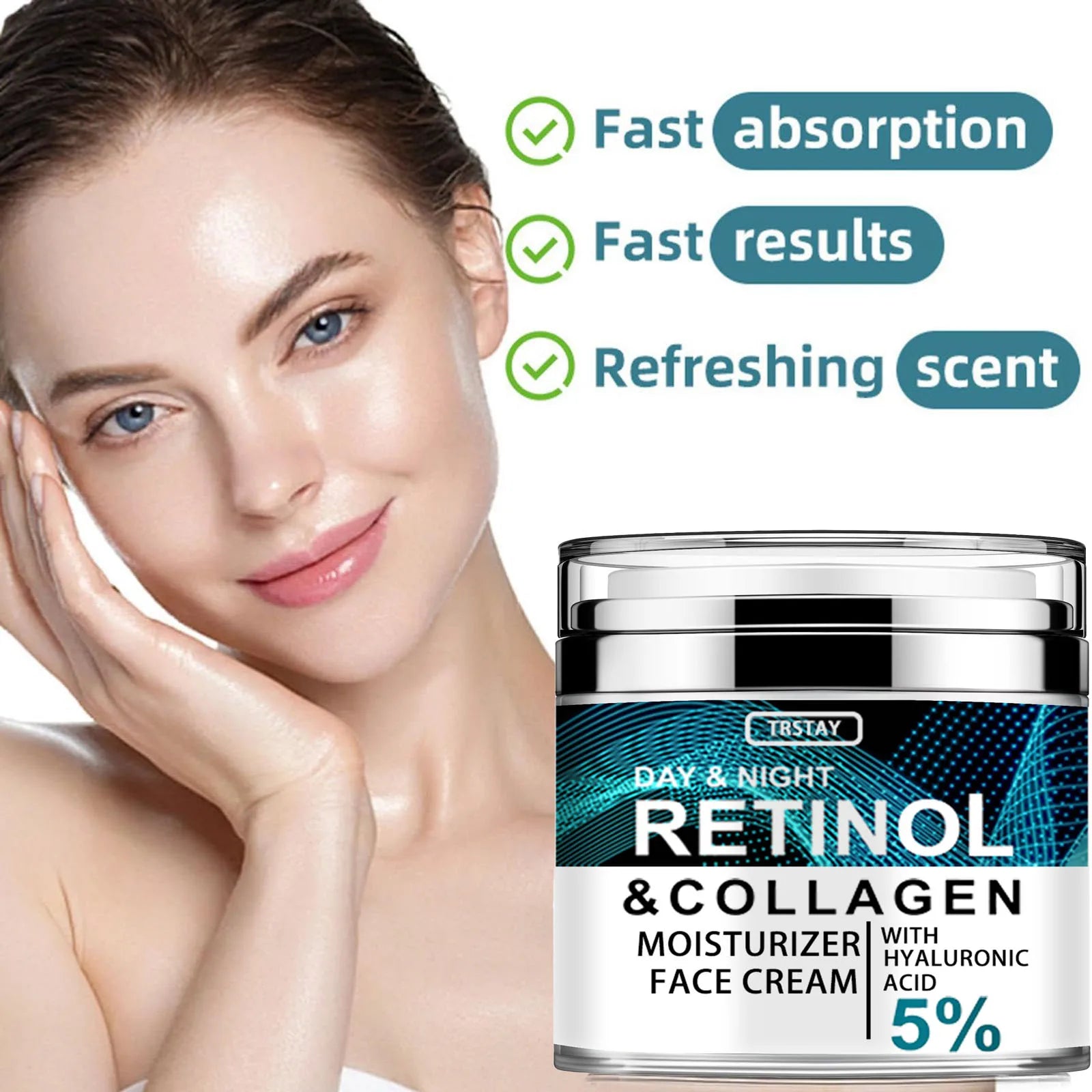 Crème à l'acide hyaluronique au collagène rétinol, crème pour le visage au rétinol et au collagène,
