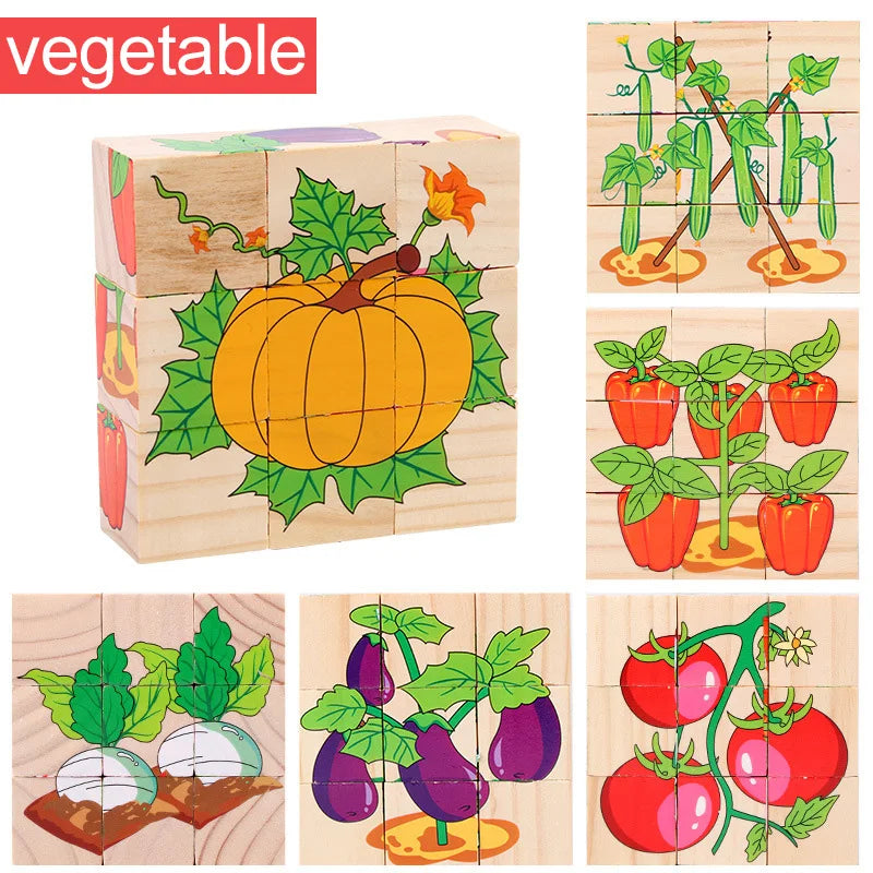 Puzzle en bois peint sur Six côtés, blocs de construction d'animaux de la circulation tridimensionnels, jouets d'éducation précoce Montessori TMZ