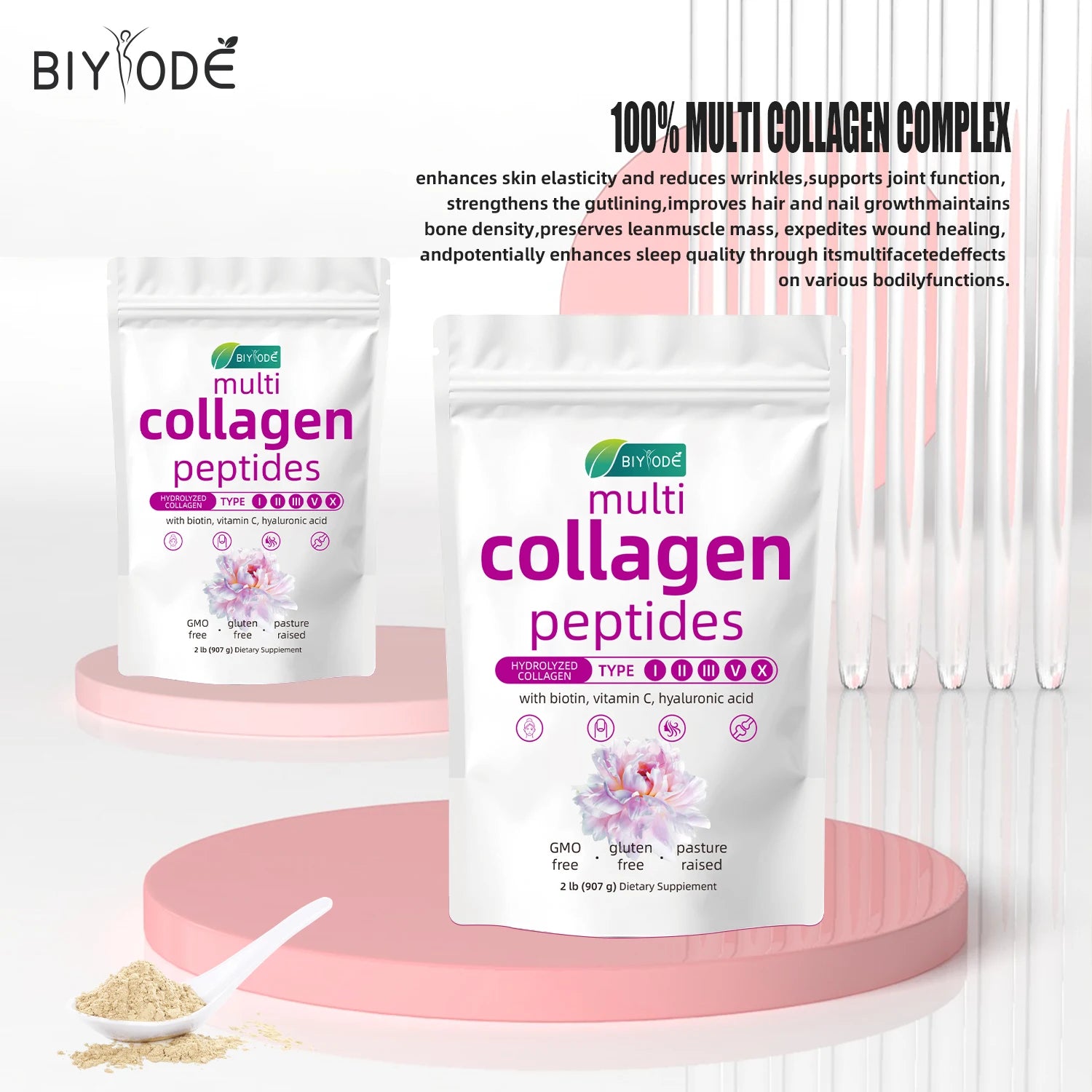 【BIYODE】Vitabio poudre de collagène hydrolysé 1800mg supplément de soins de beauté pour la peau Powdercolageno marino hidrolizado 100 puro