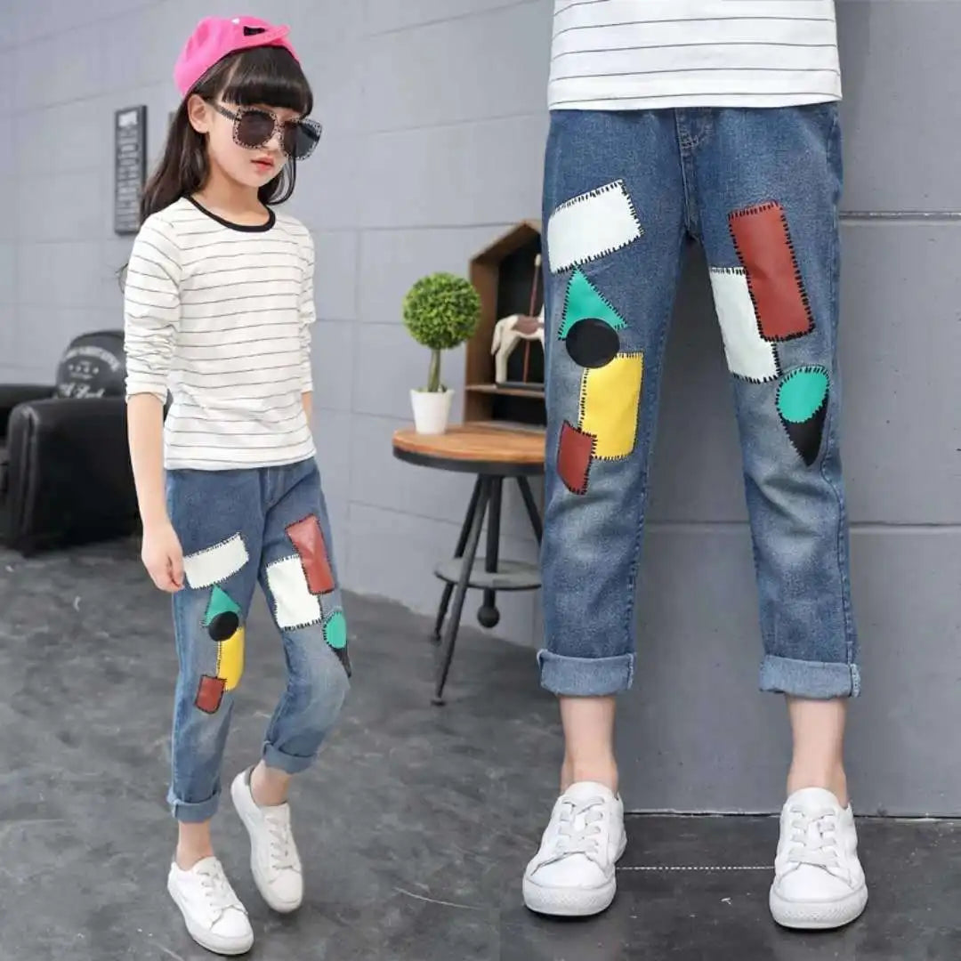 New Fashion Girls Jean Spring Summer and Autumn Soft Casual Boutique Cotton Kawaii Girls Elegant Jean Children's Pants 3-12Y