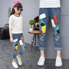 New Fashion Girls Jean Spring Summer and Autumn Soft Casual Boutique Cotton Kawaii Girls Elegant Jean Children's Pants 3-12Y