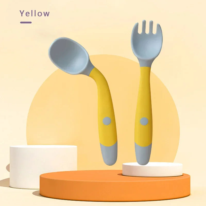 Ensemble fourchette et cuillère pour bébé, ustensiles pliables pour tout-petits, poignée en Silicone souple, vaisselle d'entraînement, outils d'auto-alimentation pour nourrissons et enfants BP