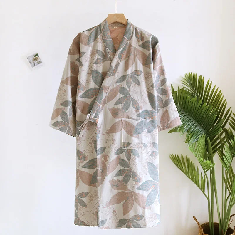 Peignoir en coton pour hommes, nouveau Style, couleur assortie, grande taille, vêtements de maison, pyjama Yukata, printemps et automne 2024