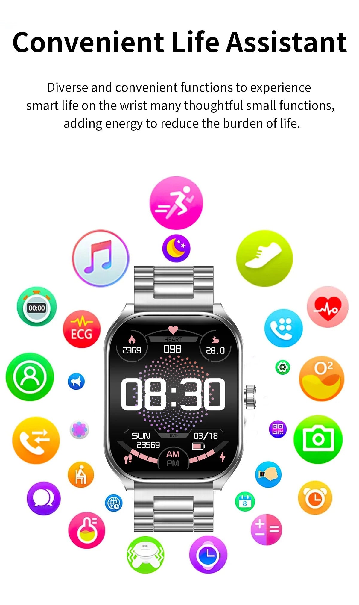 Montre intelligente 2.01 ''AMOLED écran incurvé IP68 étanche Bluetooth 5.3 appel AI Vioce Assistant Fitness Smartwatch pour hommes