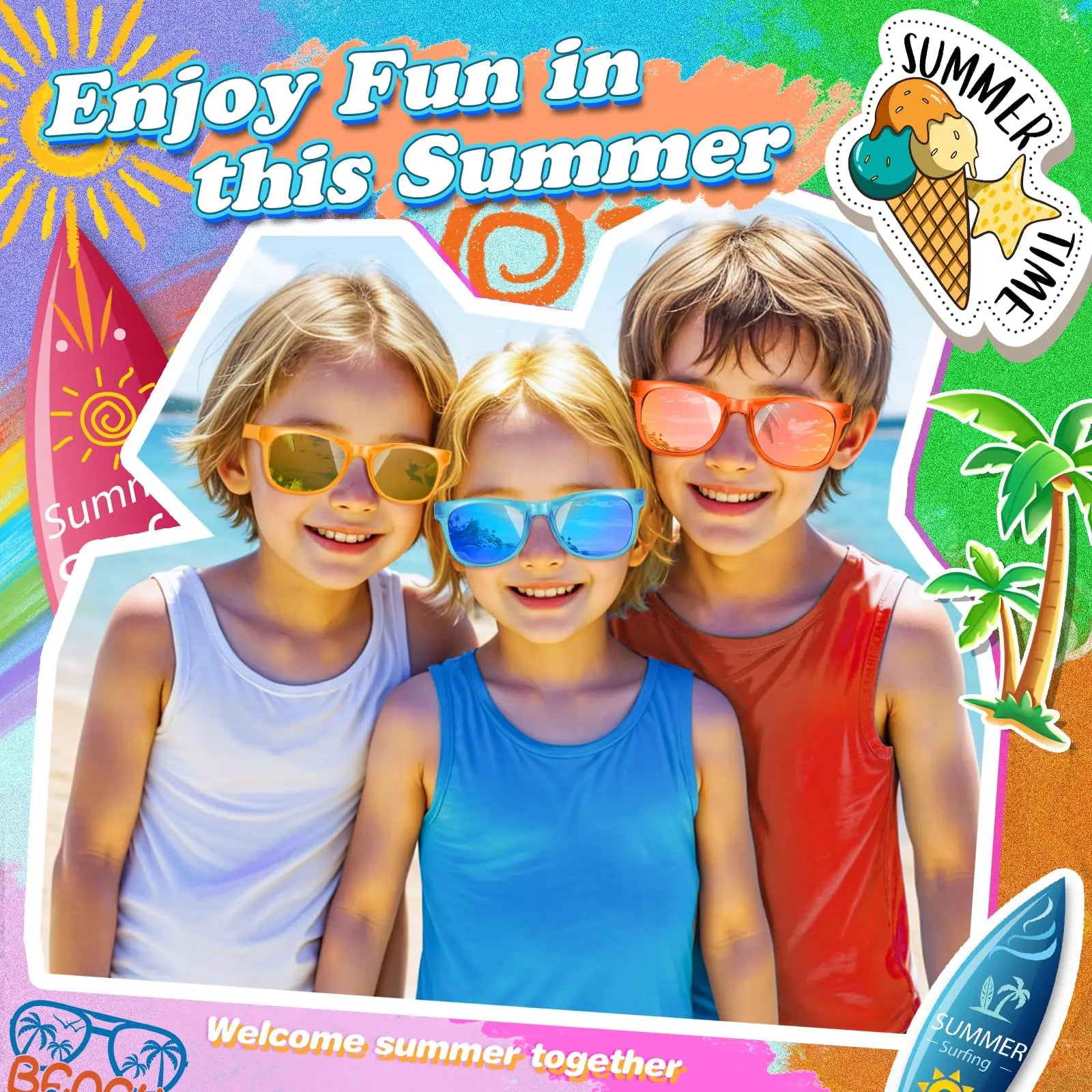 8 - 64pcs enfants lunettes de soleil cadeau de fête en vrac pour les enfants de 3 - 12 ans, lunettes de soleil translucides néon avec Protection UV 400, Pool birthday party Supplies Gift Bag pad