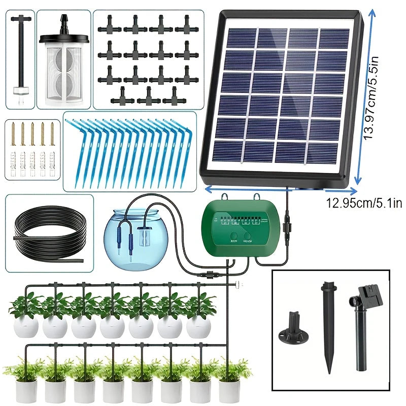 Kit de système d'irrigation goutte-à-goutte solaire pour plantes de jardin avec écran d'affichage, minuterie d'arrosage automatique de voyage bricolage, dernier cri